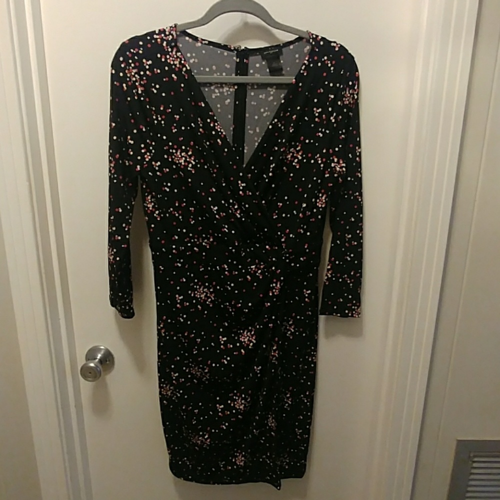 Black Polk a dot faux wrap dress